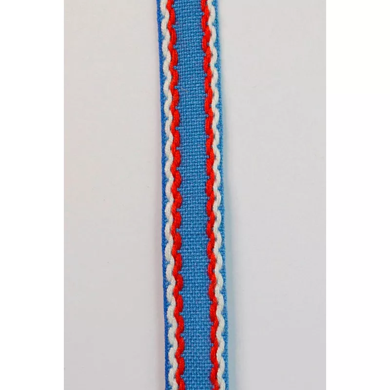 15mm Stitched Edge Braid Cotton Tape – Blue, Red & White