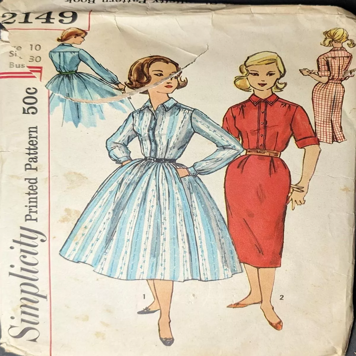 1950s – 1960s Original Vintage Sewing Pattern: Simplicity 2149 Size 10
