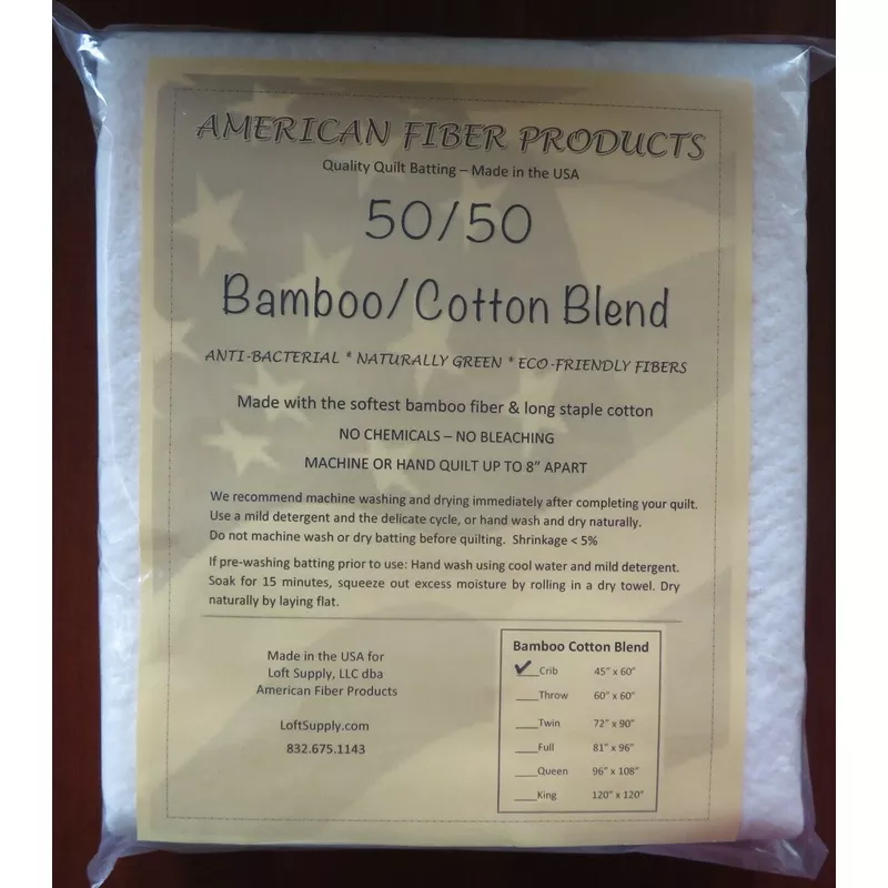 Bamboo/Cotton 50/50 Blend Batting – Crib Size
