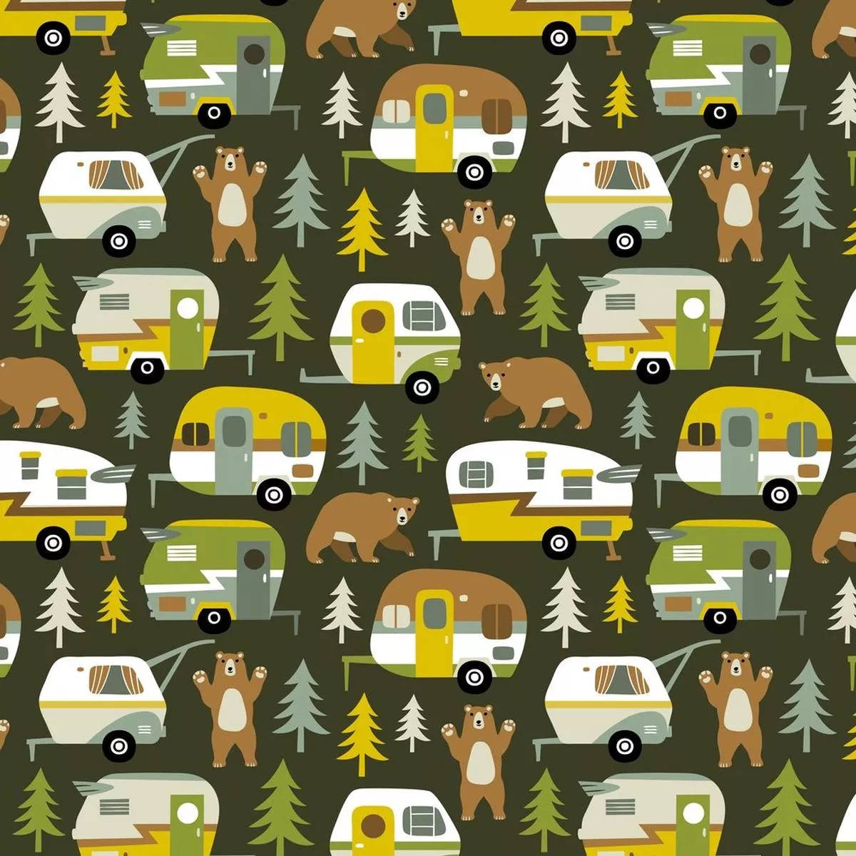 camping-with-bears-fabric-green Camping With Bears Fabric – Green