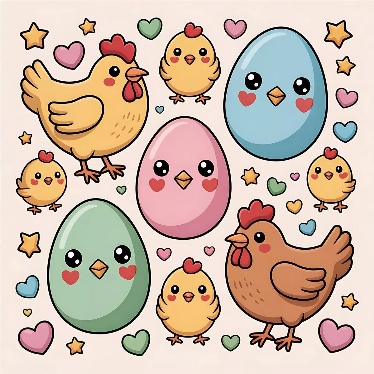 Chickens and Eggs Pattern 19 Quilting Cotton Fabric