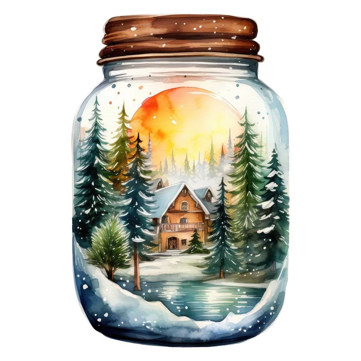 Christmas Cabin with Sunset in a Jar Fabric Panel