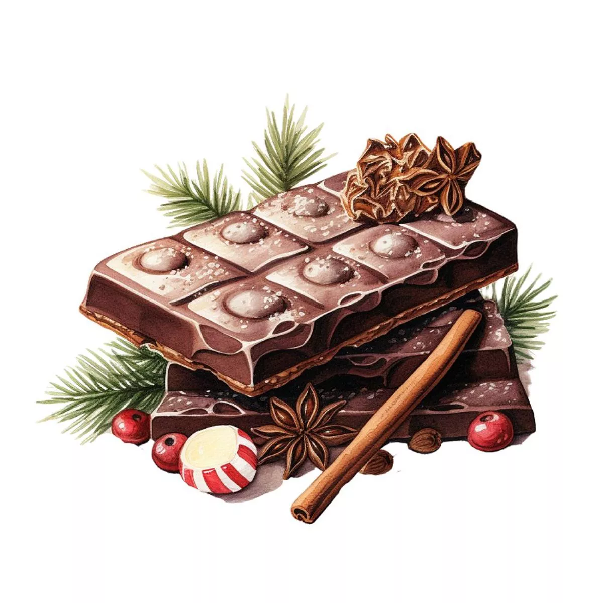 Christmas Desserts Chocolate Bar #1 Fabric Panel