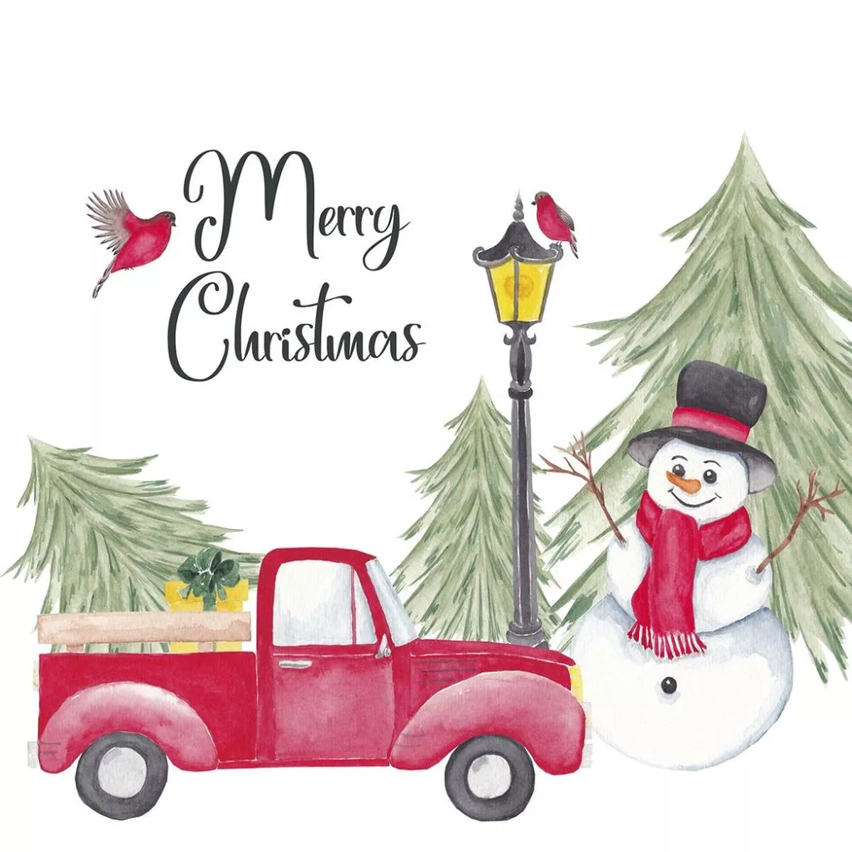 Christmas Truck & Snowman Fabric Panel