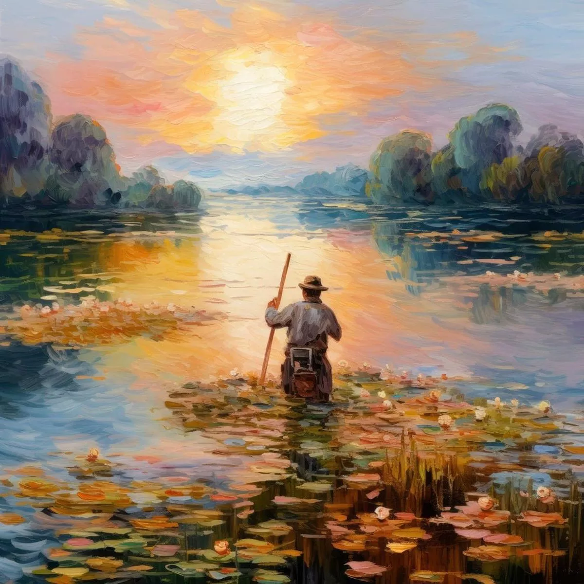 claude-monet-river-wading-fabric-panel Claude Monet River Wading Fabric Panel
