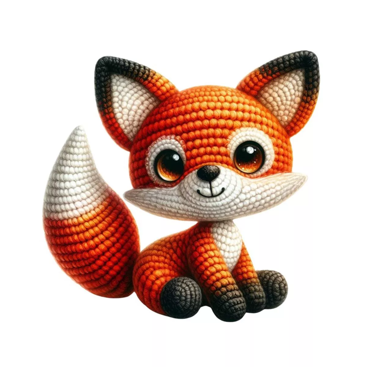 crochet-animals-fox-fabric-panel Crochet Animals Fox Fabric Panel