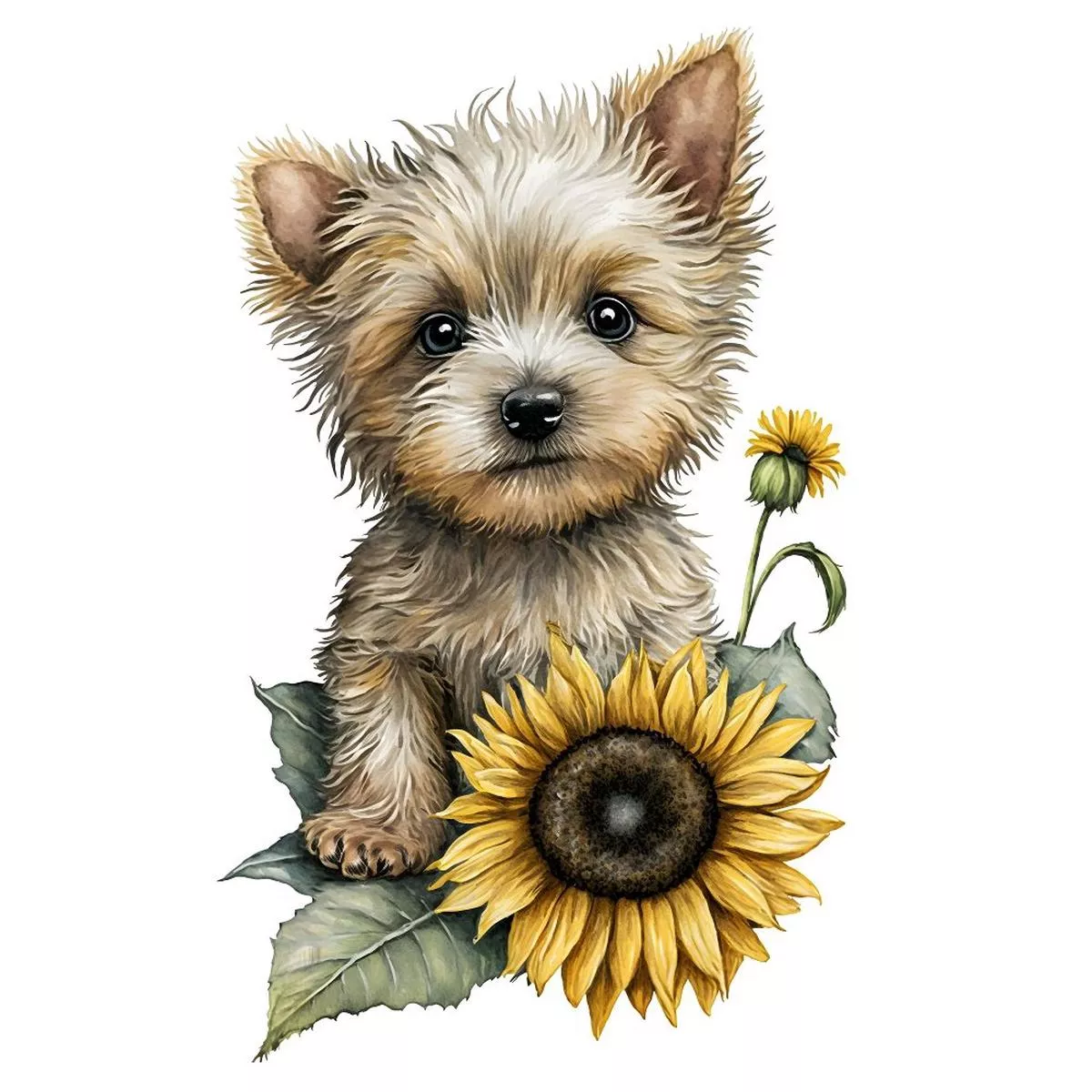 Cute Puppies & Sunflowers #3 Fabric Panel