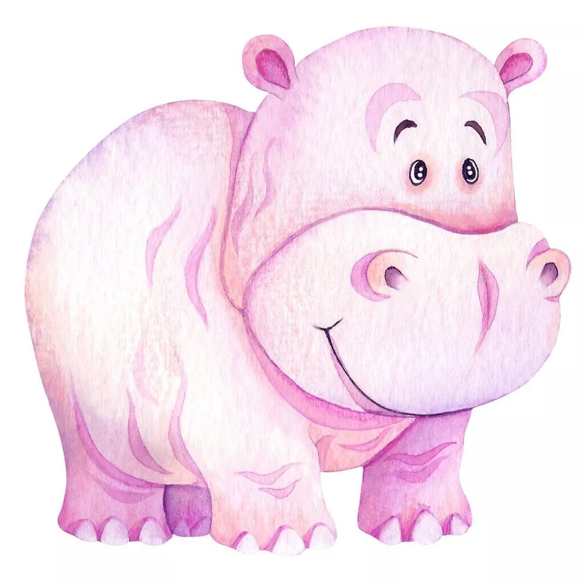 cute-watercolor-hippo-fabric-panel Cute Watercolor Hippo Fabric Panel