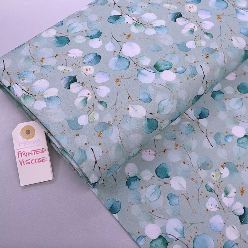 Dressmaking Minty Green Viscose – Eucalyptus Leaves