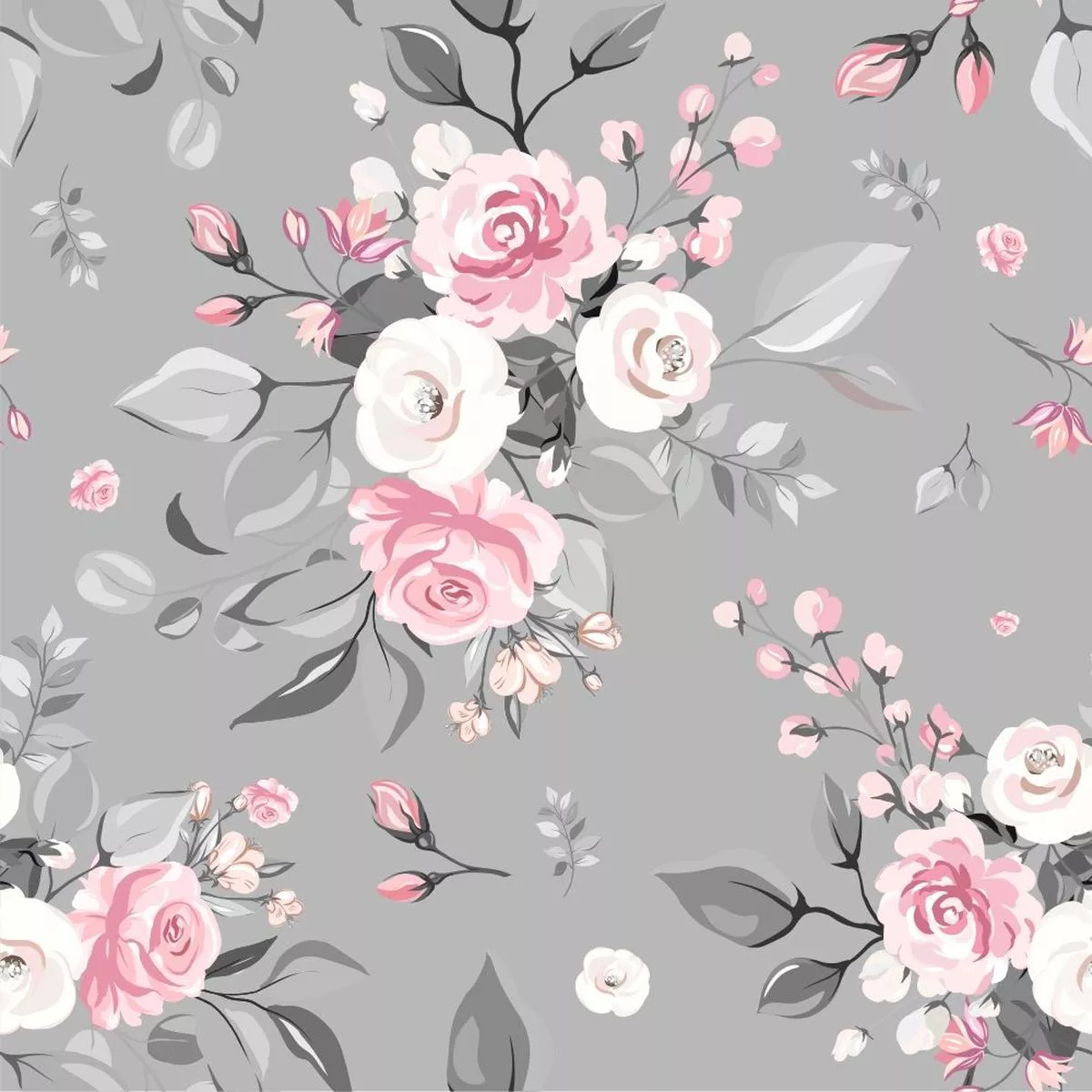 Elegant Roses Bouquet Fabric – Gray