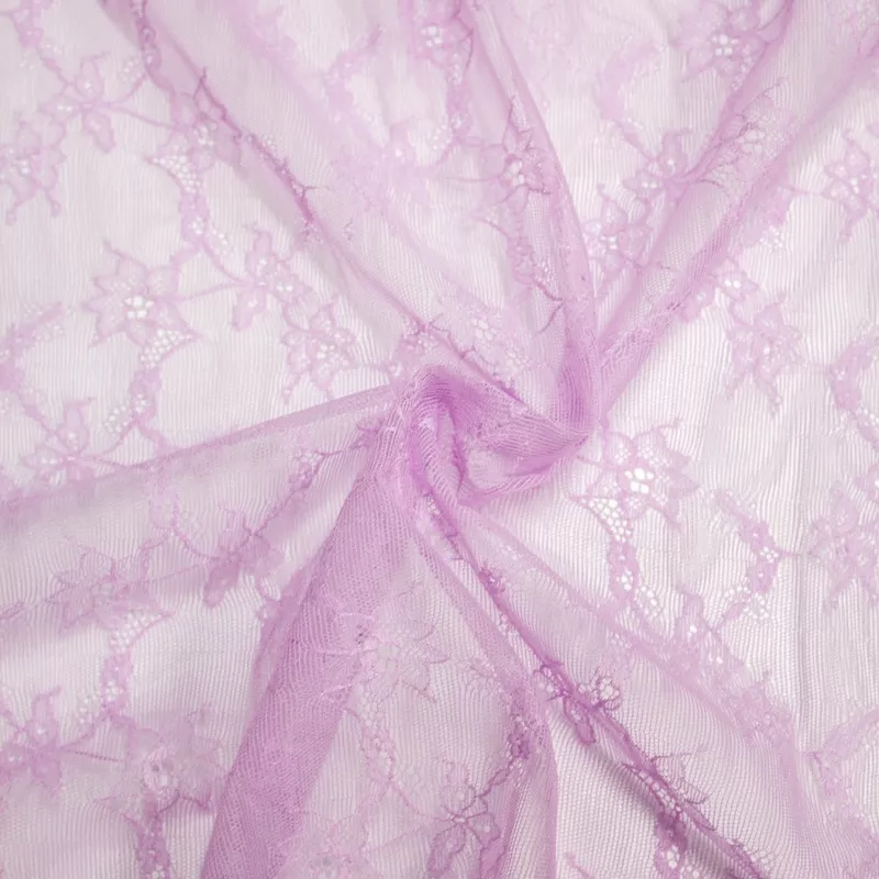 Eman Lilac Floral Polyamide Lace 2 Way Stretch Fabric