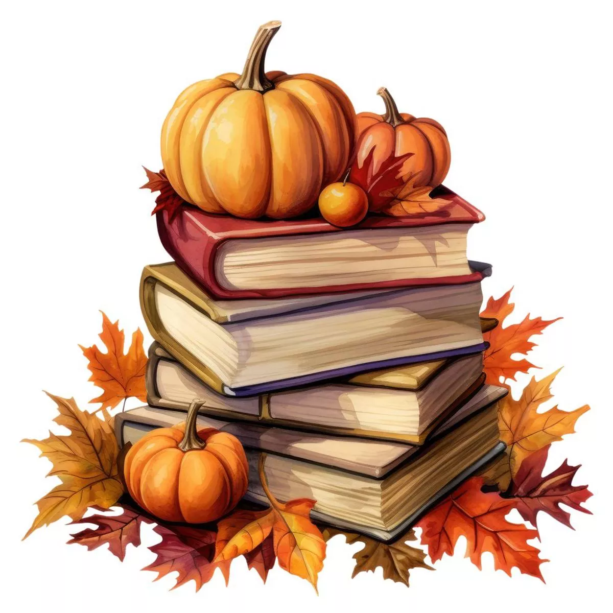 fall-books-with-pumpkins-1-fabric-panel Fall Books with Pumpkins #1 Fabric Panel