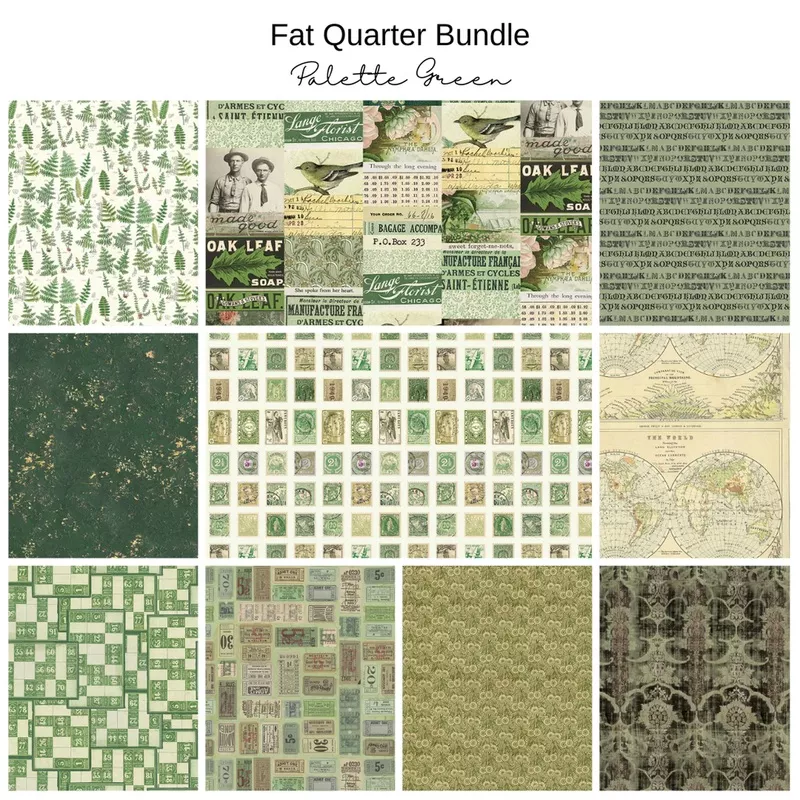 Fat Quarter Bundle (10) – Palette Green by Tim Holtz