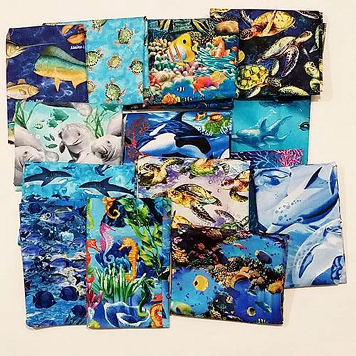 Fat Quarter Cotton Fabric Bundle, Sea Life