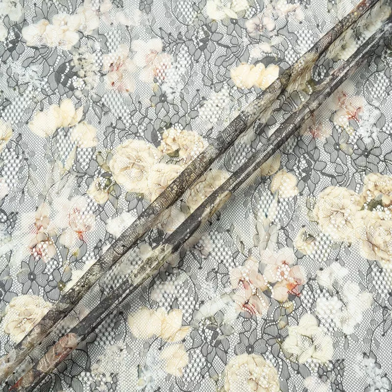 floral-printed-dark-green-printed-chantilly-lace Floral Printed Dark Green Printed Chantilly Lace