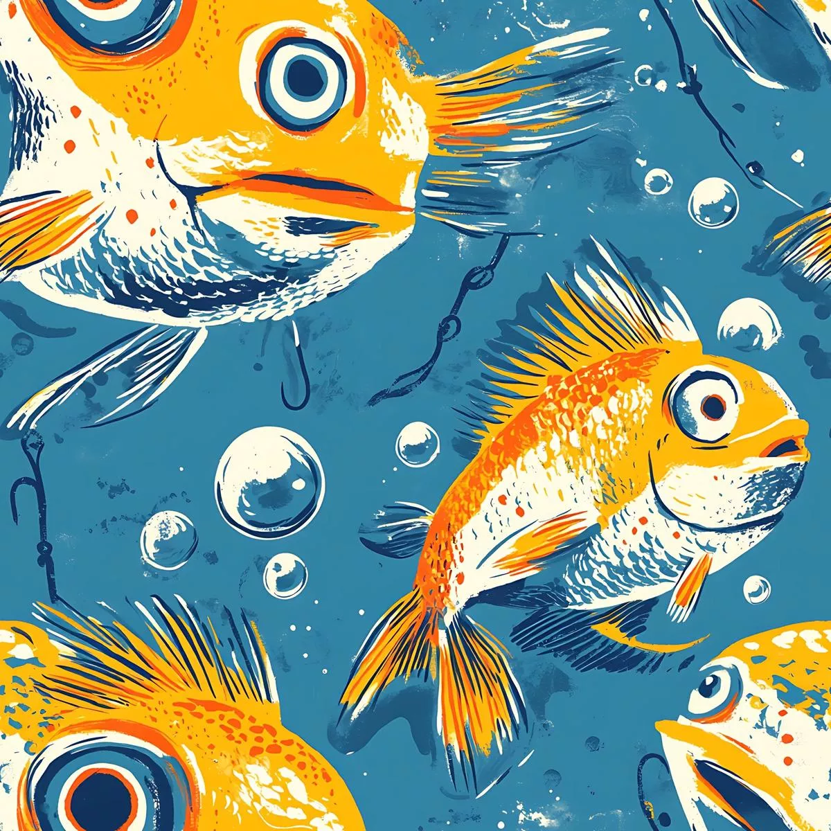 Funny Fish Faces Pattern 17 Quilting Cotton Fabric