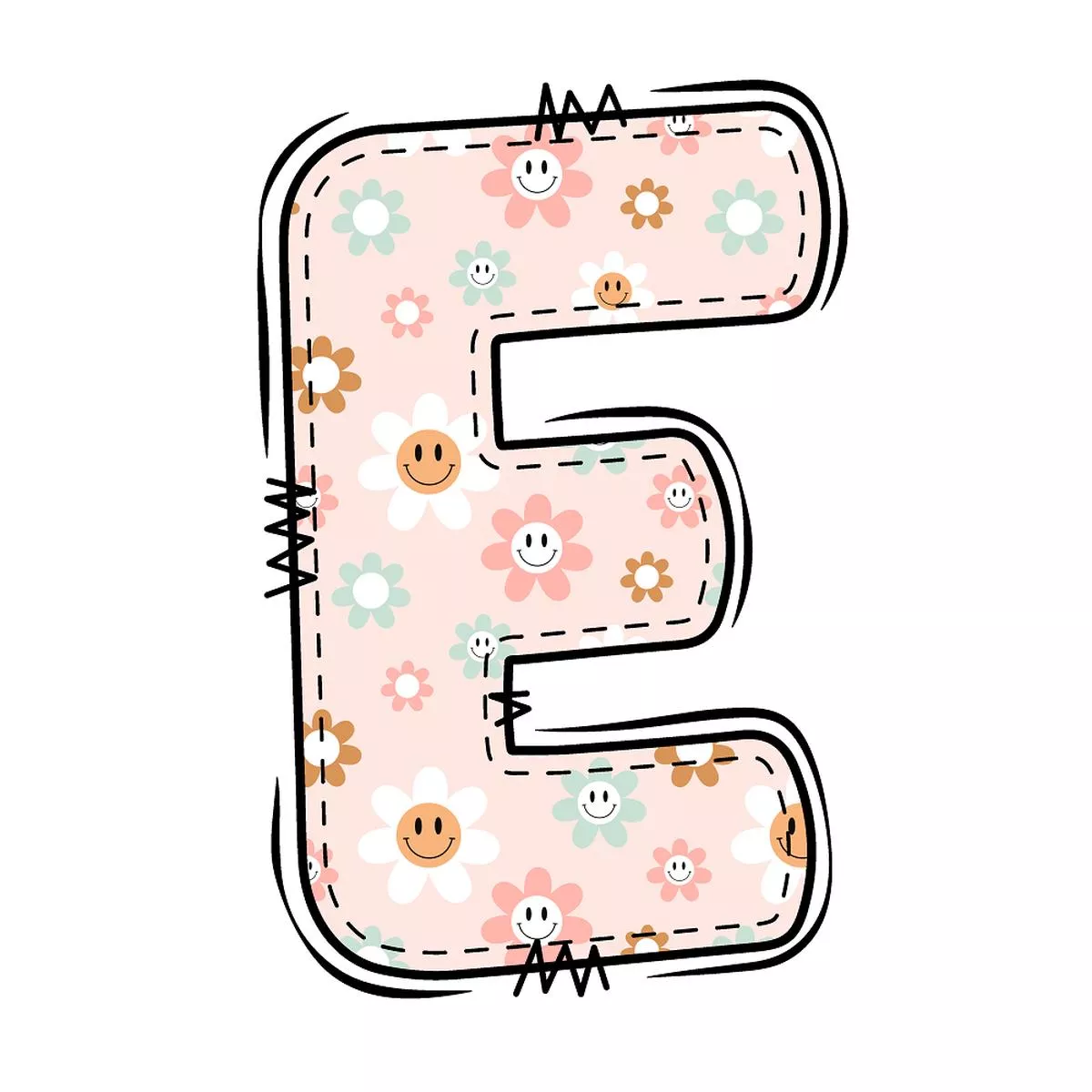 groovy-doodle-smiley-flowers-e-fabric-panel Groovy Doodle Smiley Flowers ”E” Fabric Panel