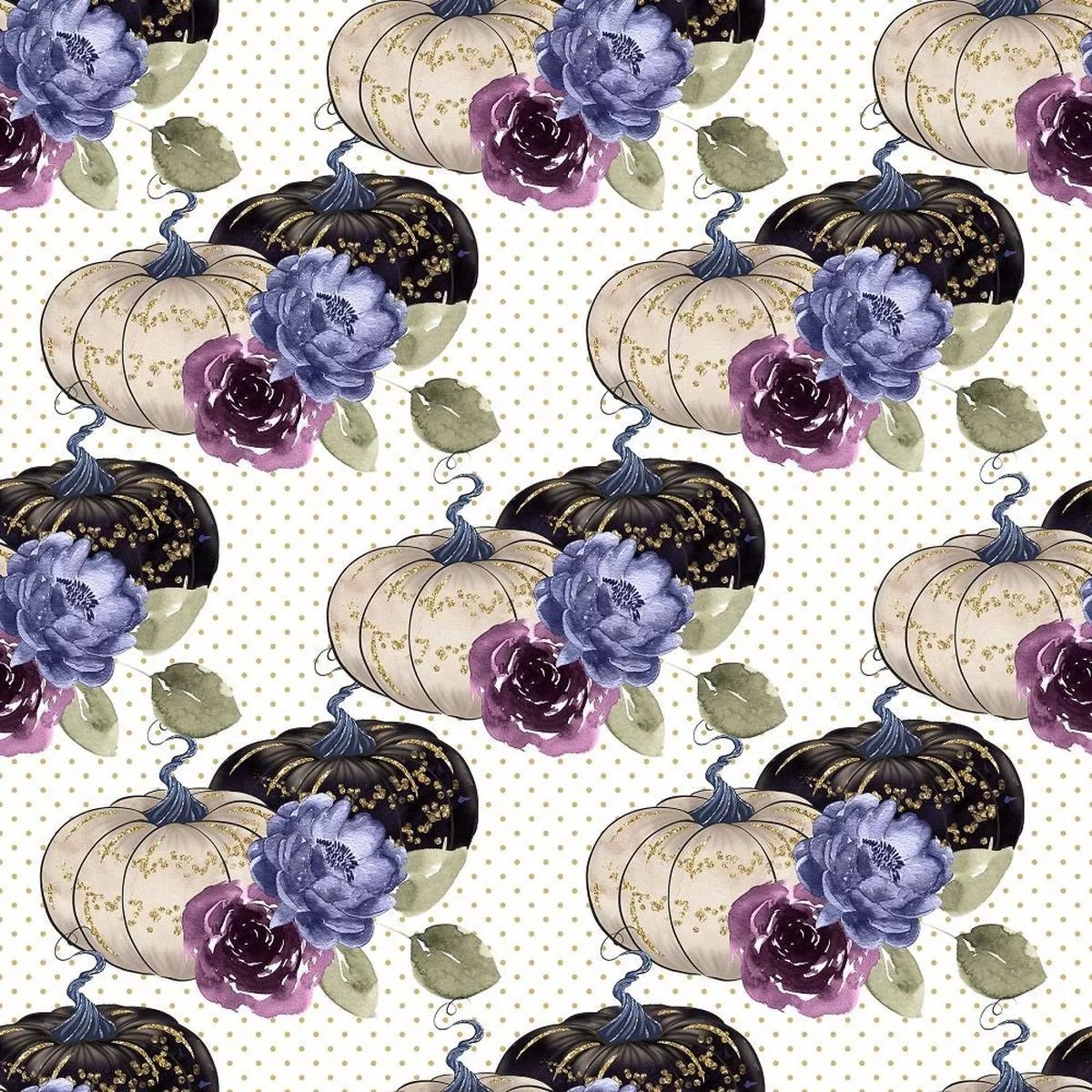 halloween-night-pumpkins-on-dots-fabric-white Halloween Night Pumpkins on Dots Fabric – White