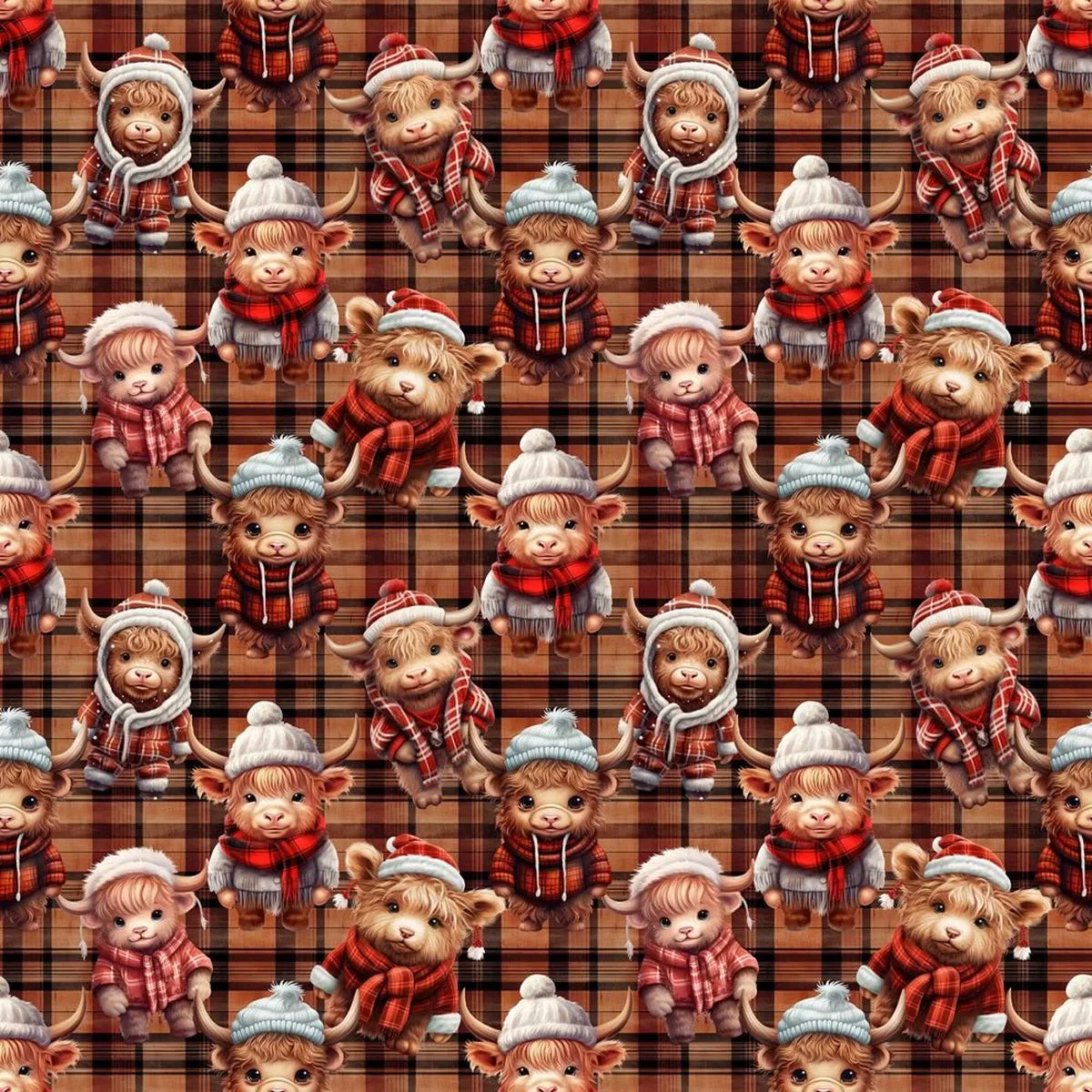 highland-cows-on-plaid-fabric Highland Cows on Plaid Fabric