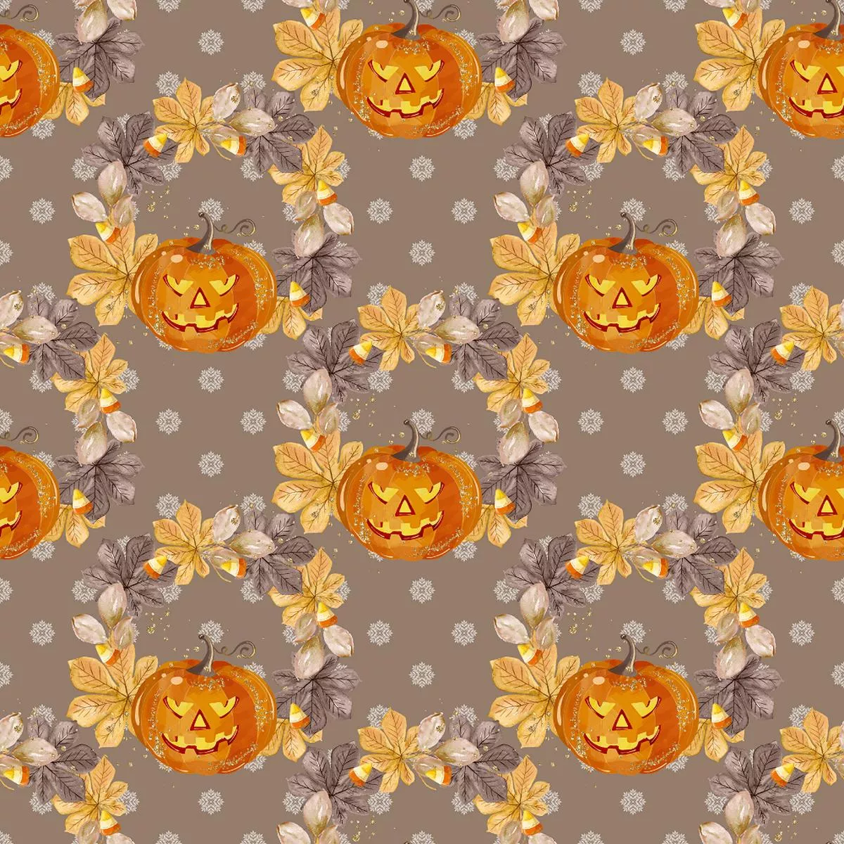 jack-o-lantern-leaves-wreaths-fabric-brown Jack-O-Lantern & Leaves Wreaths Fabric – Brown