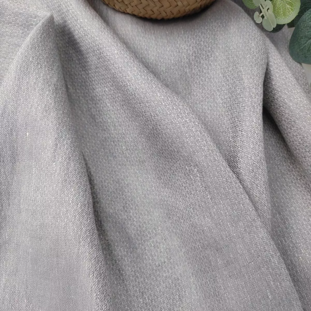 Light Grey 100% Linen Jacquard Chambray Fabric 4435