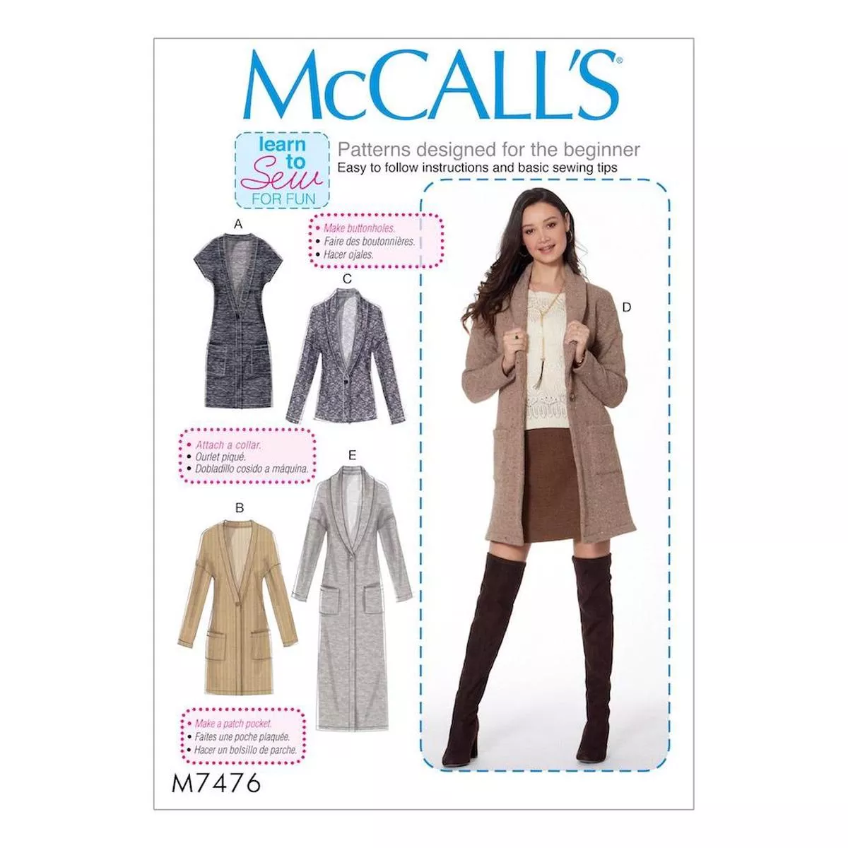 McCall’s Pattern M7476 Misses’ Drop-Shoulder Vest and Cardigans