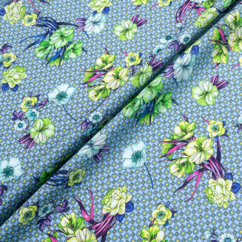 multi-floral-geo-printed-blue-luxury-cotton Multi Floral & Geo Printed Blue Luxury Cotton