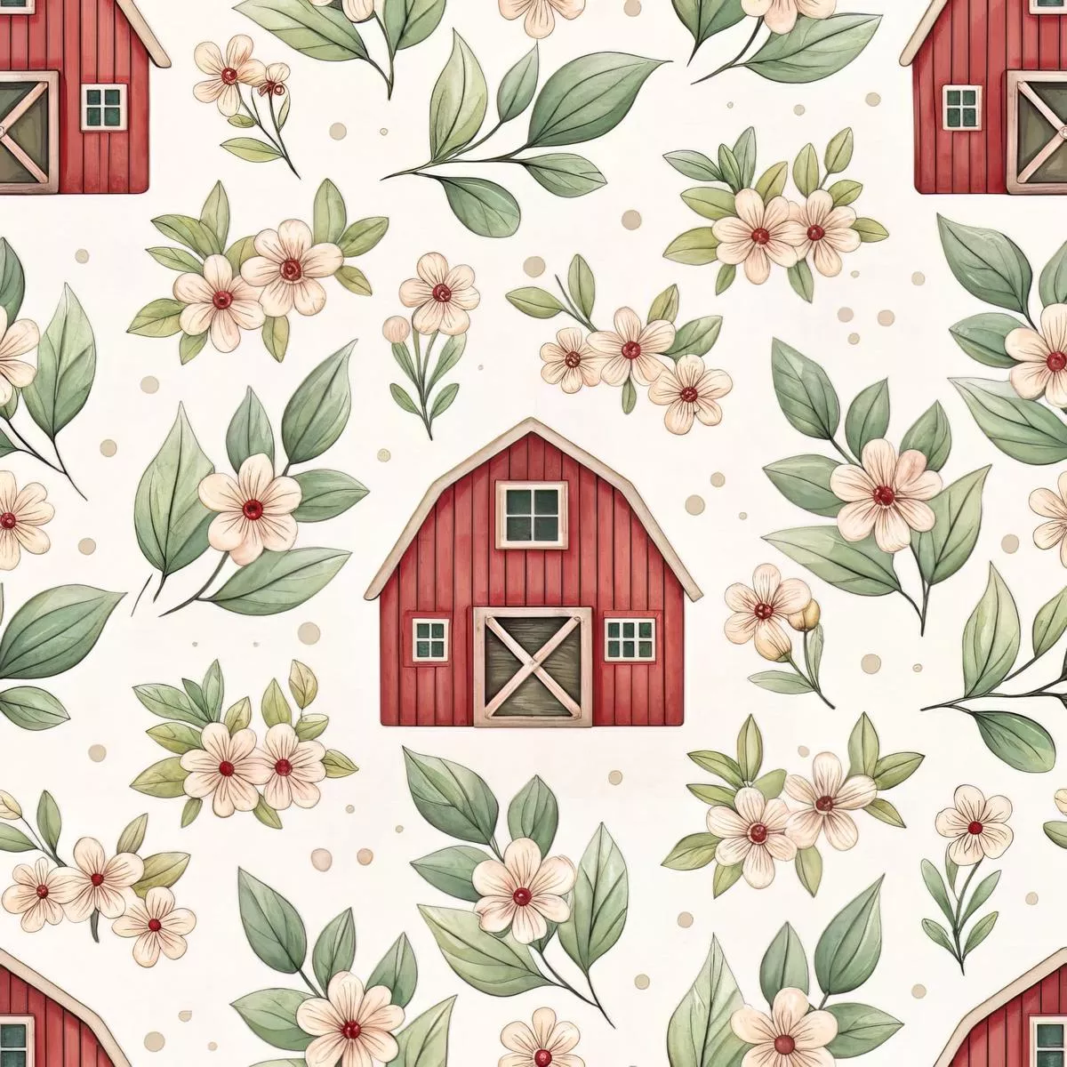 Red Farmhouse Pattern 14 Quilting Cotton Fabric