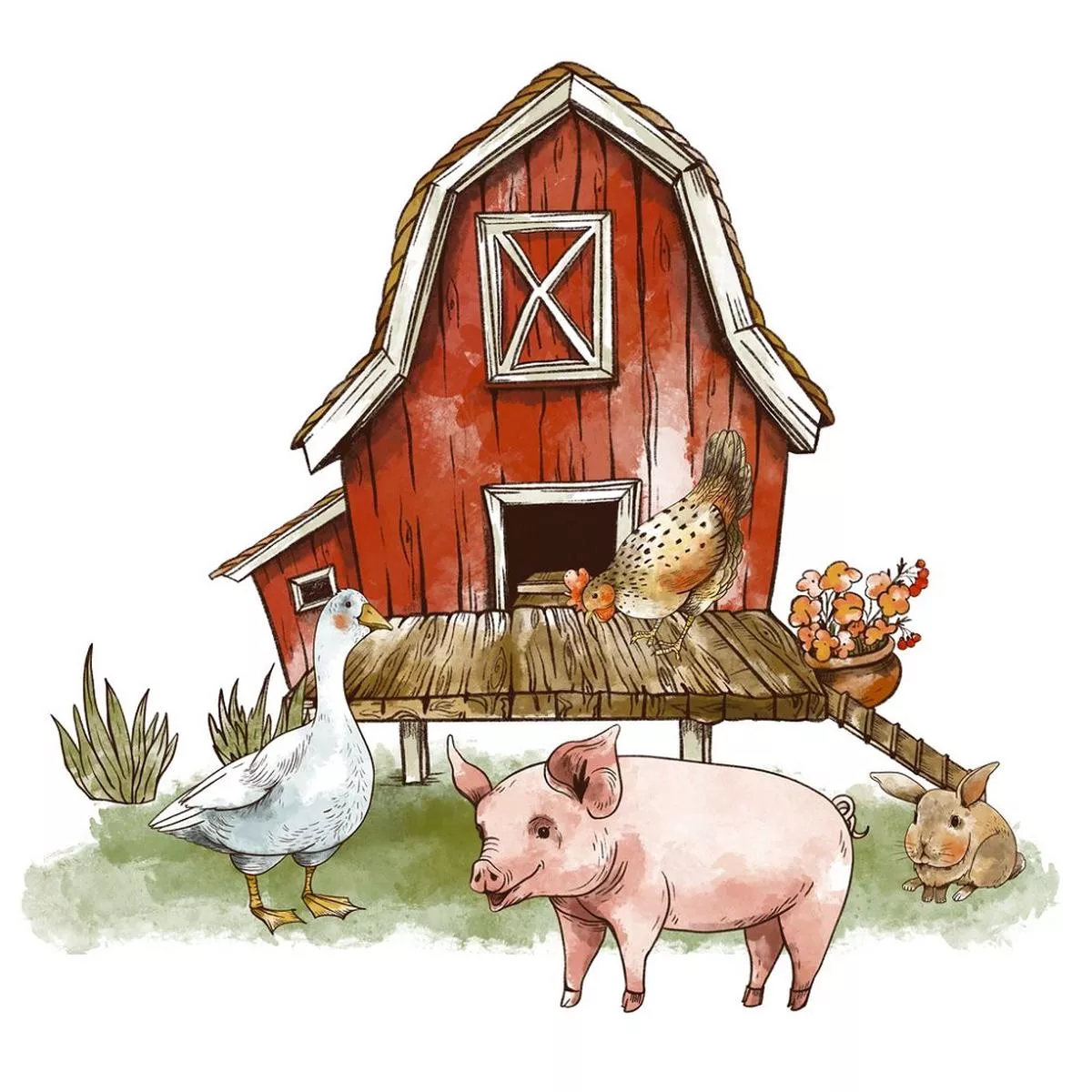 rustic-barn-animals-fabric-panel Rustic Barn & Animals Fabric Panel