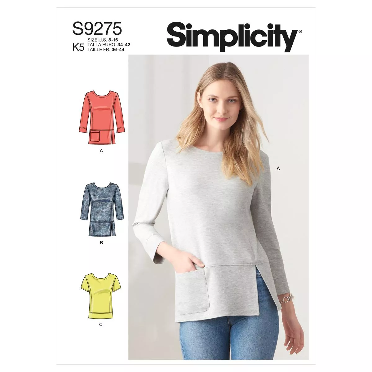 simplicity-pattern-9275-misses-knit-tops-in-two-lengths Simplicity Pattern 9275 Misses’ Knit Tops In Two Lengths