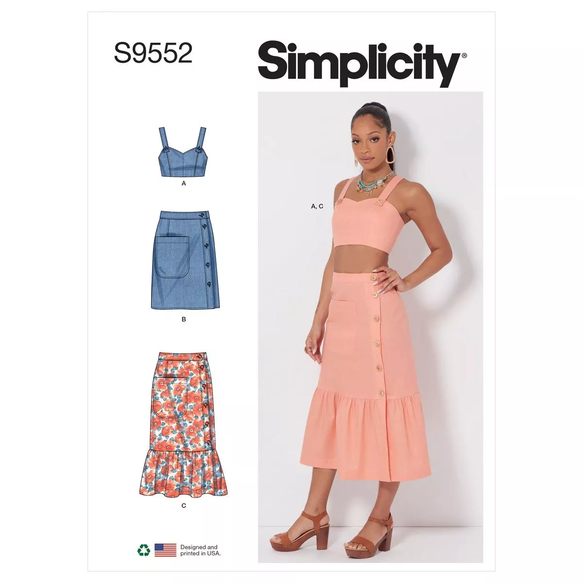 Simplicity Pattern 9552 Misses’ Top And Skirts