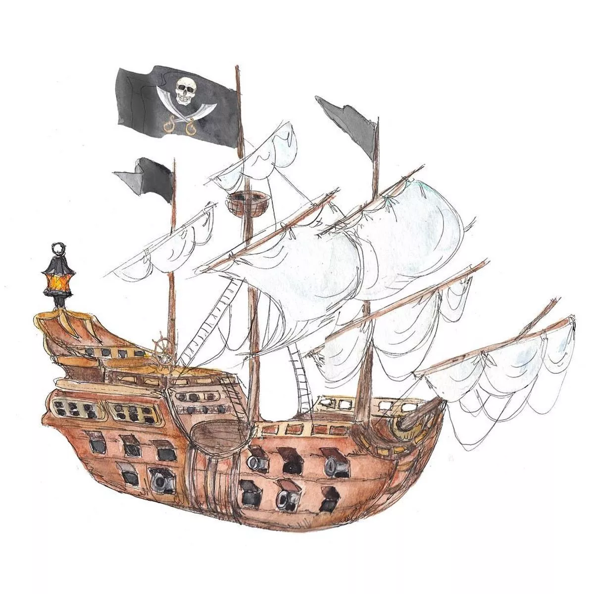 sketched-pirate-ship-fabric-panel-version-1 Sketched Pirate Ship Fabric Panel – Version 1