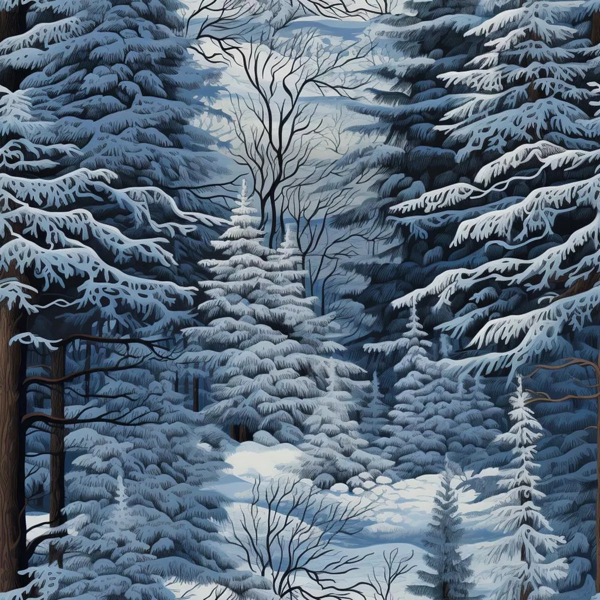 snowy-winter-forest-pattern-3-fabric Snowy Winter Forest Pattern #3 Fabric