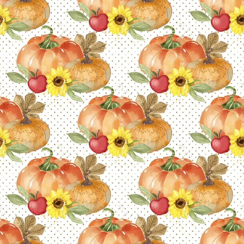 Speckled Pumpkin & Florals Fabric – White