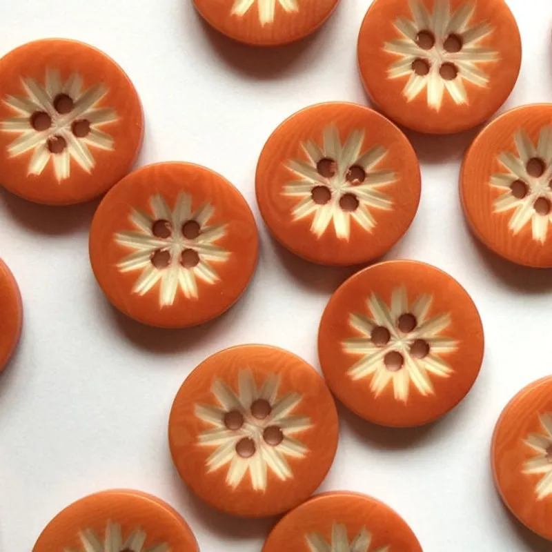 Textile Garden – Corozo Button – 18mm – Laser Cut Flower – Various Sizes Orange