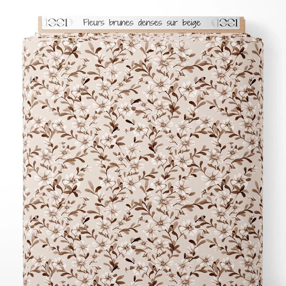 Tissu – Fleurs brunes denses sur beige