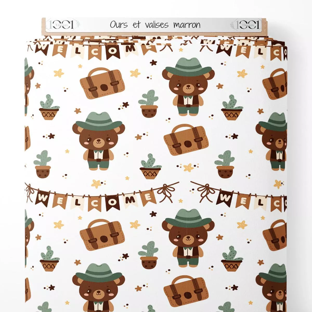 tissu-ours-et-valises-marron Tissu – Ours et valises marron