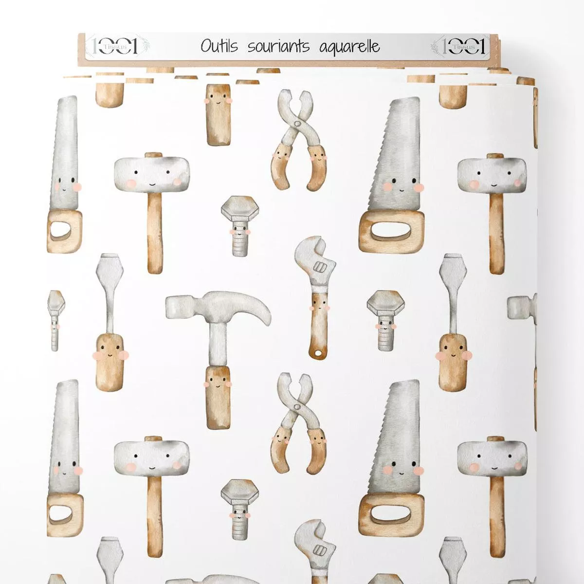 tissu-outils-souriants-aquarelle Tissu – Outils souriants aquarelle
