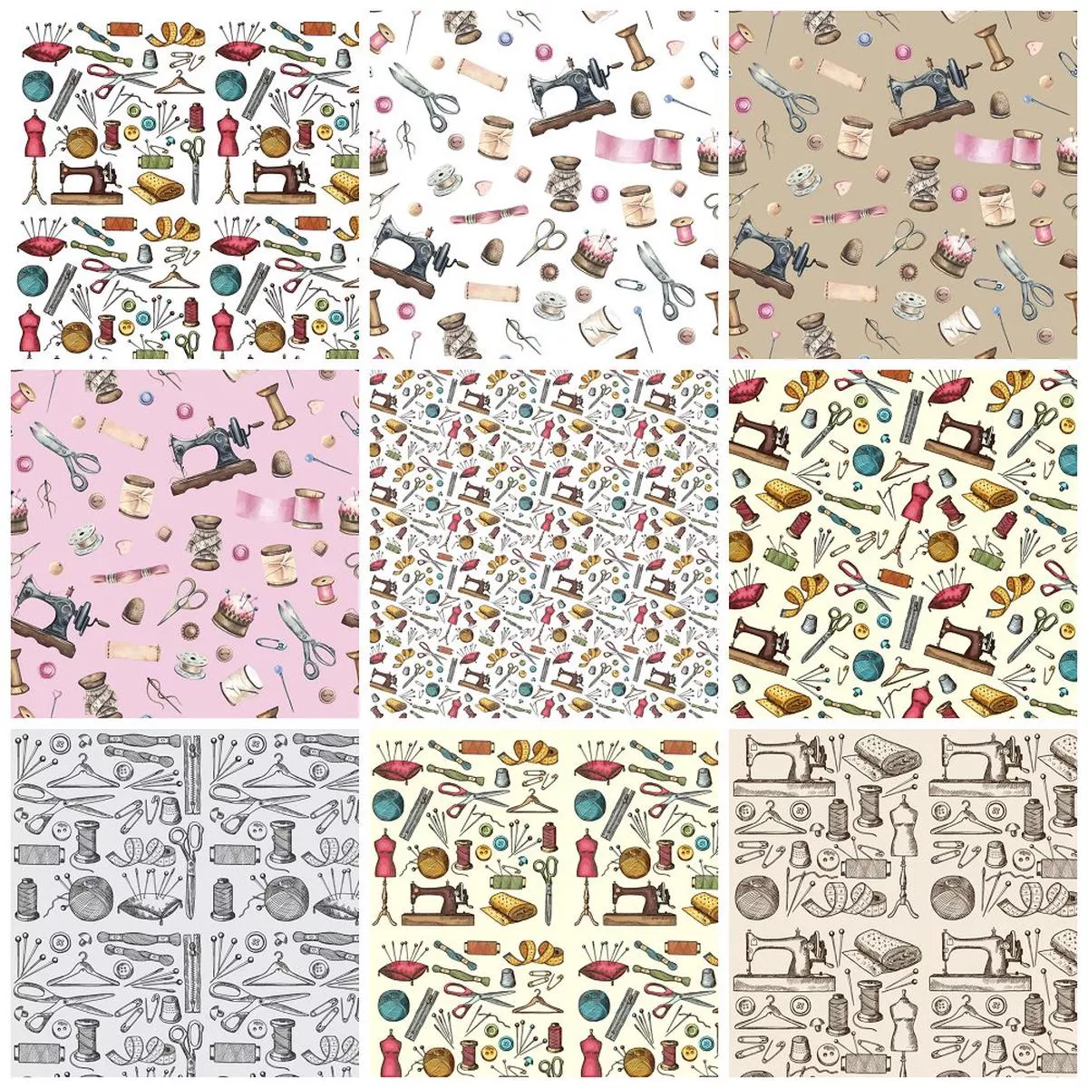 Vintage Sewing Machine & Notions Fat Quarter Bundle – 9 Pieces
