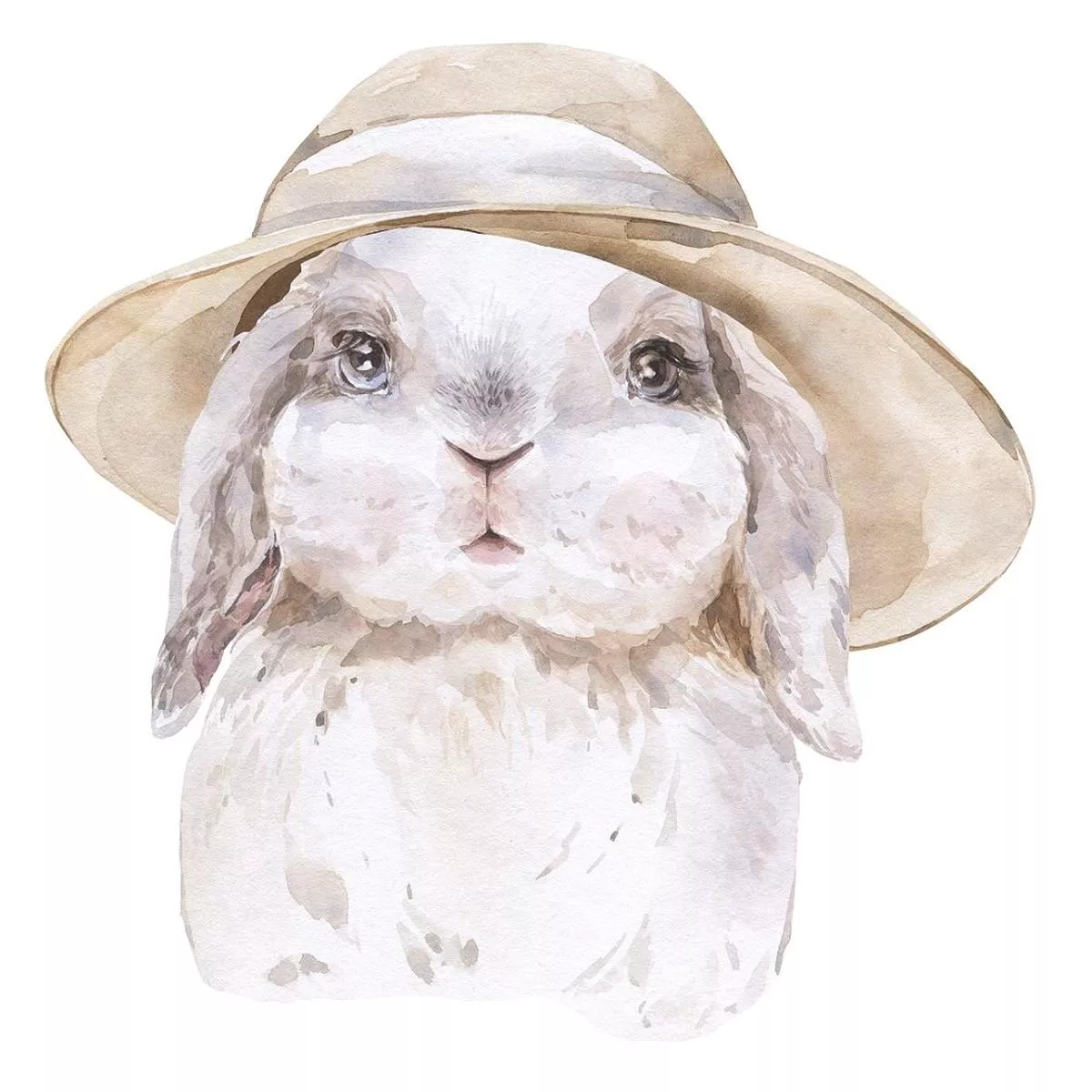 watercolor-bunny-in-hat-fabric-panel Watercolor Bunny in Hat Fabric Panel