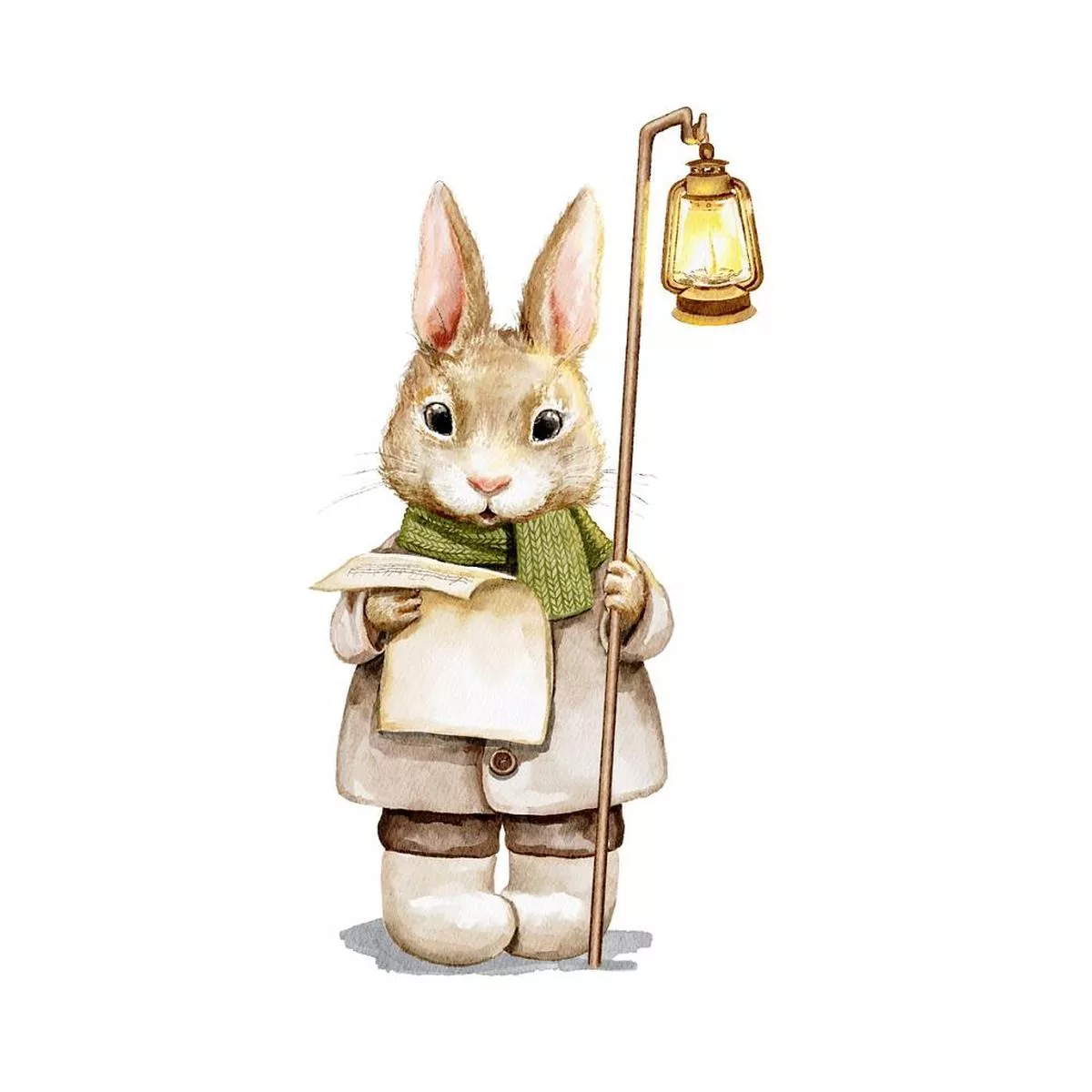 Watercolor Bunny Singing Carols Fabric Panel