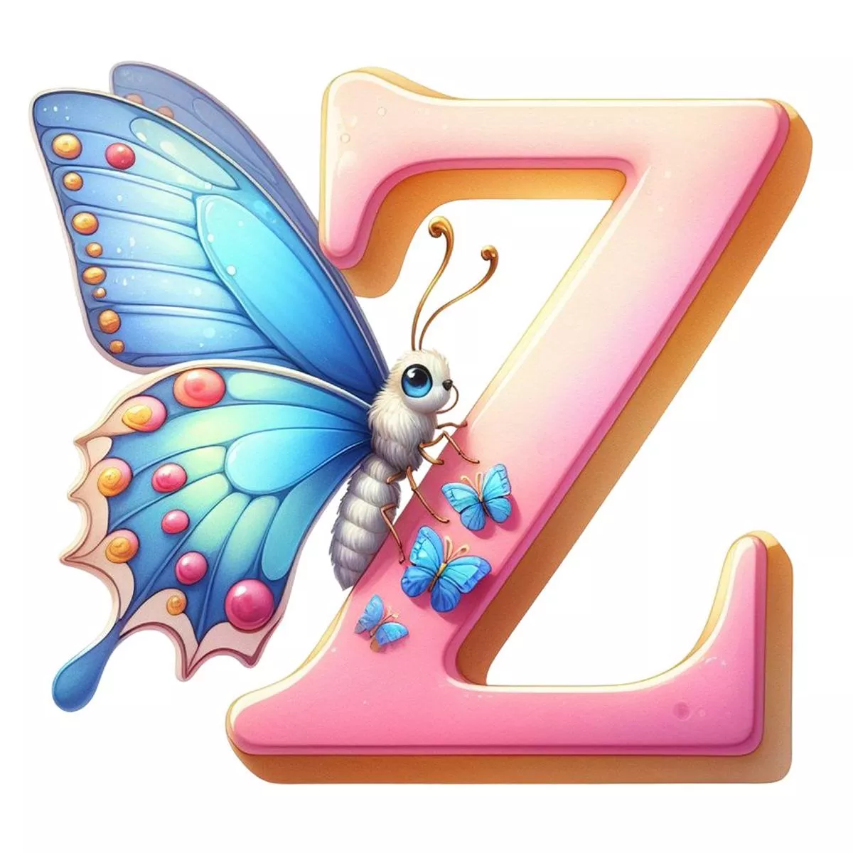 watercolor-butterfly-letter-z-fabric-panel Watercolor Butterfly Letter Z Fabric Panel