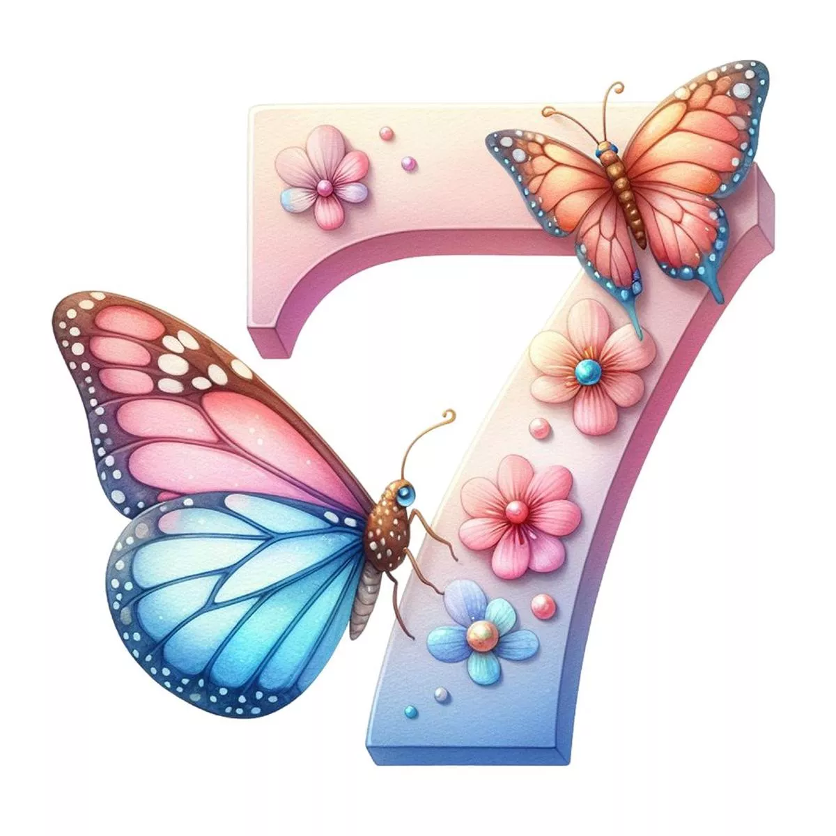 watercolor-butterfly-number-7-fabric-panel Watercolor Butterfly Number ”7” Fabric Panel