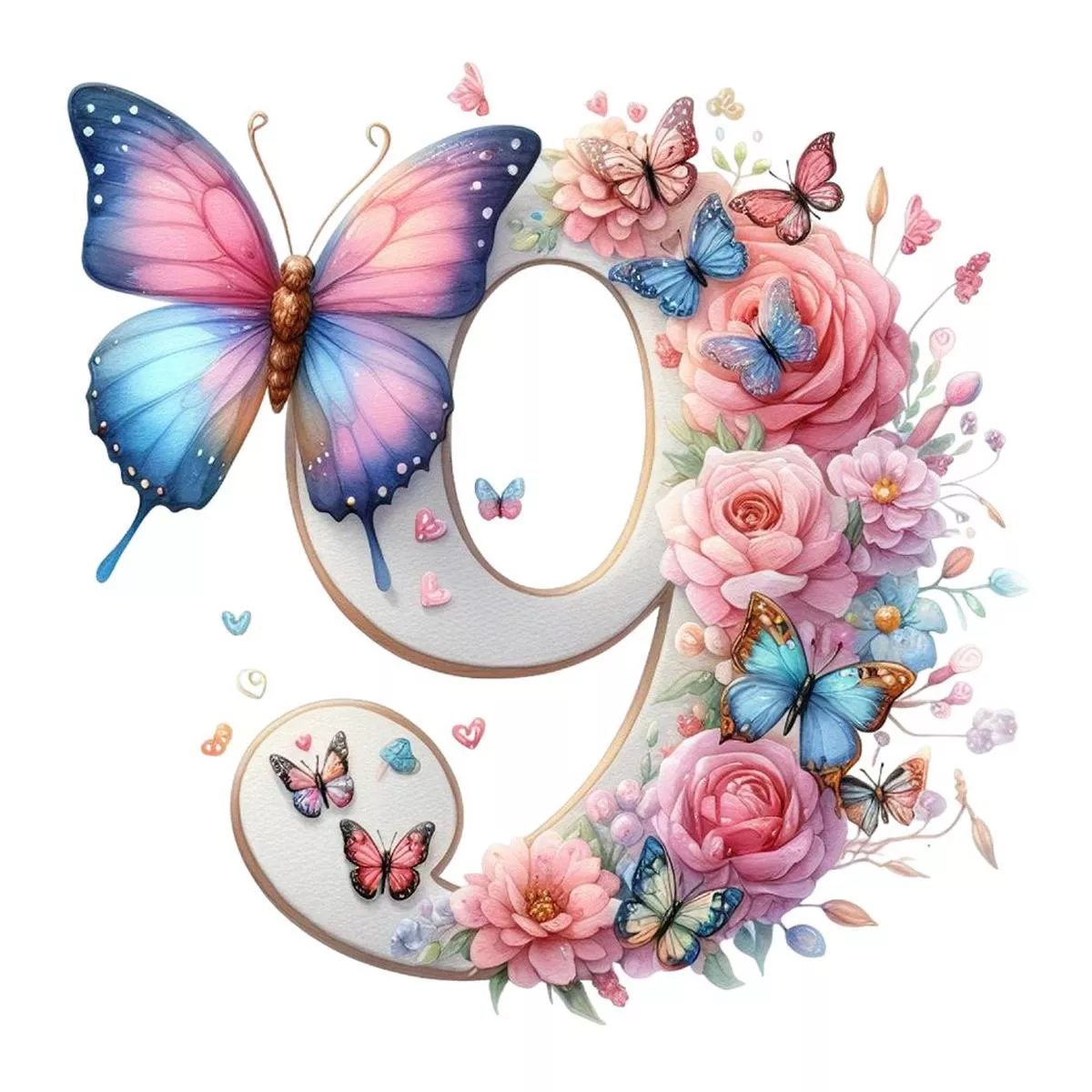 Watercolor Butterfly Number ”9” Fabric Panel