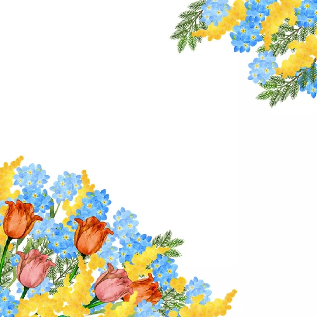 Watercolor Floral, Spring Flower Fabric Panel – White