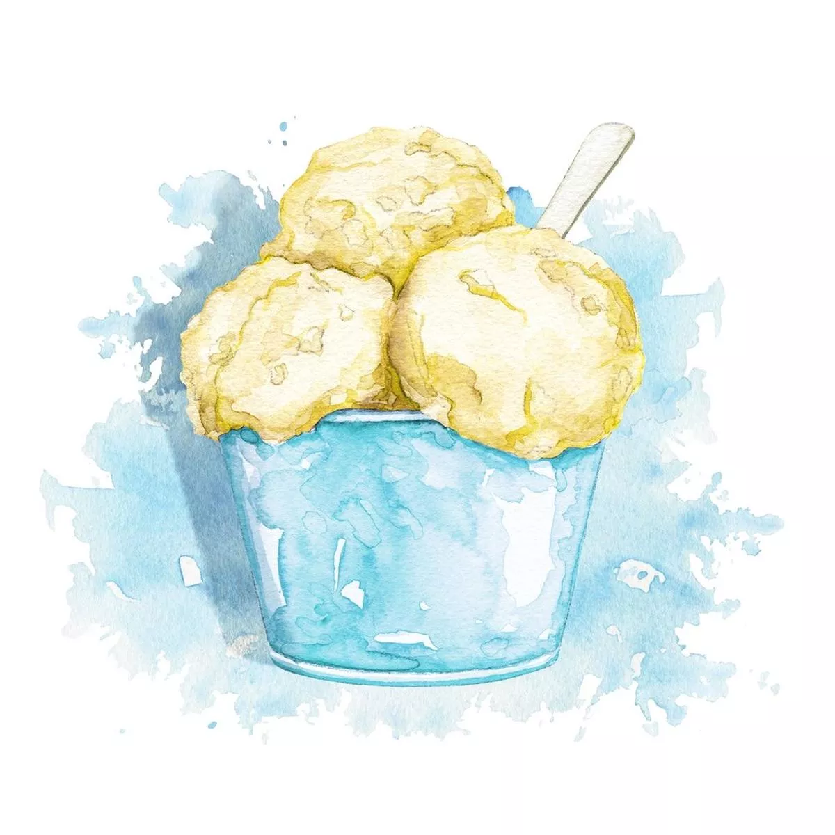 Watercolor Ice Cream Bowl Fabric Panel
