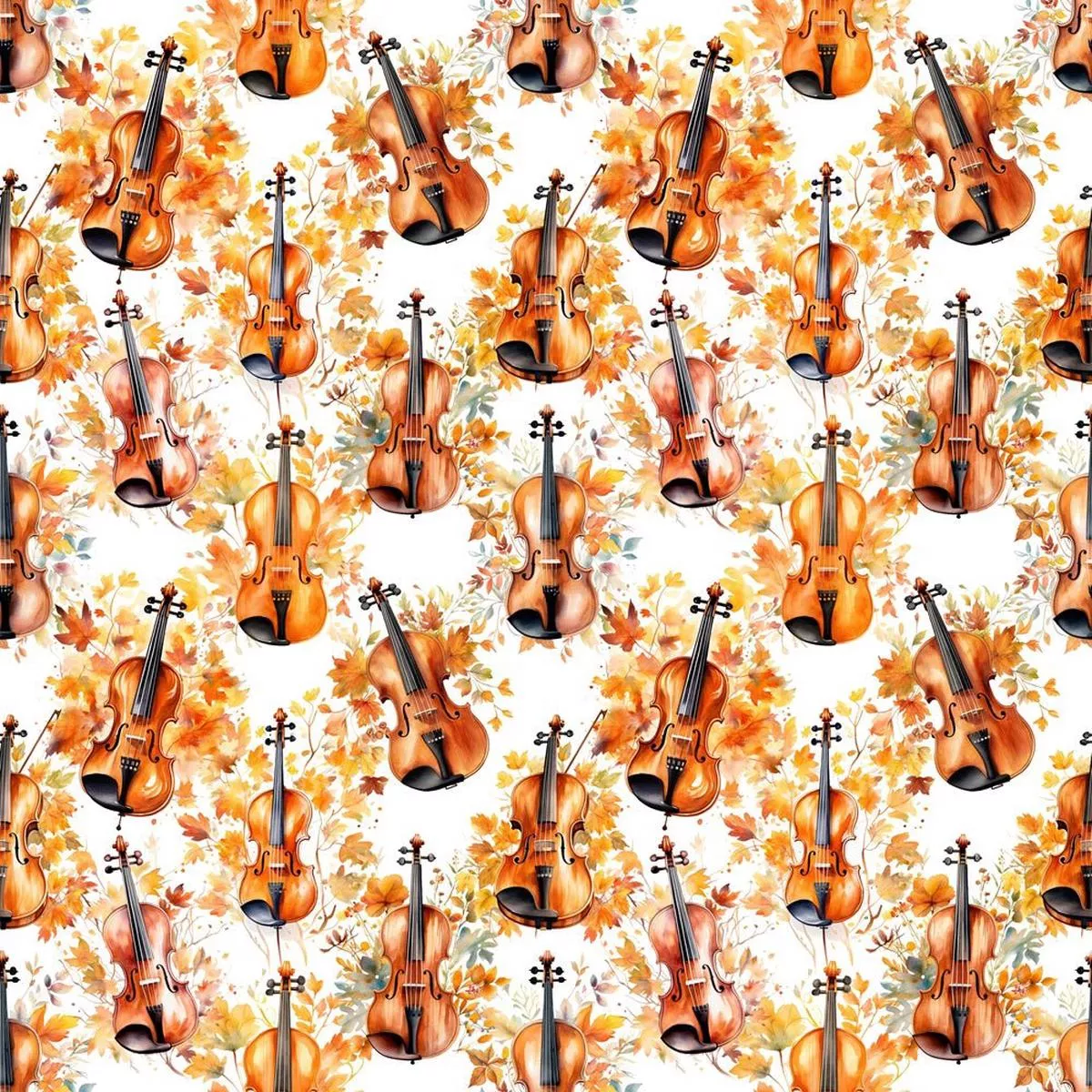 Watercolor Violin In Fall Fabric