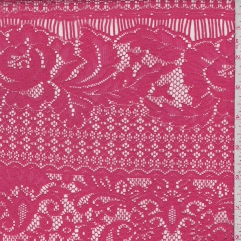 Watermelon Floral Stripe Lace Fabric